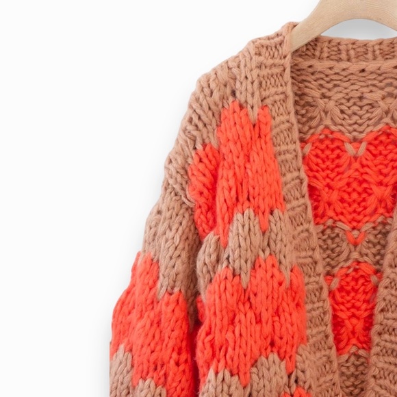 THE CASHMERE PROJECT Hand Knit Chevron Open Front Chunky Sweater Cardigan - Picture 5 of 7
